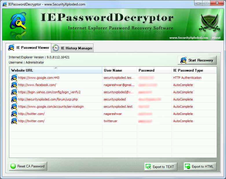 recover internet explorer passwords