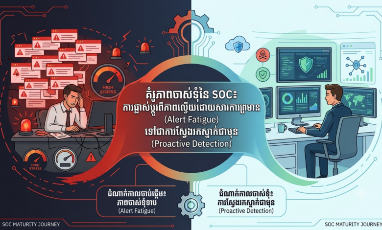 គំរូភាពចាស់ទុំនៃ SOC៖ ការផ្លាស់ប្តូរពីការព្រមាន (Alert Fatigue) ទៅជាការស្វែងរកស្ទាក់ជាមុន (Proactive Detection)